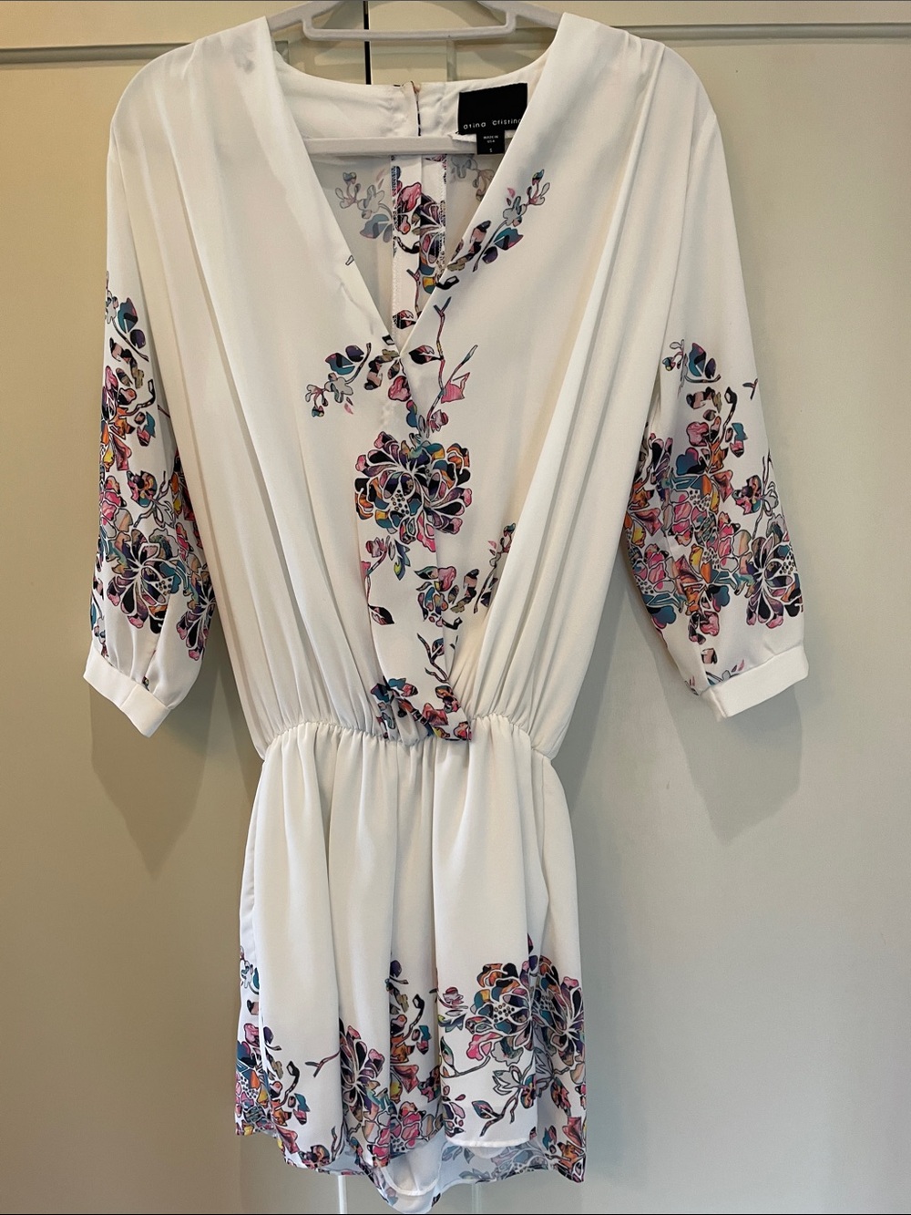 Atina Cristina White Floral-Print Wrap Romper, Size S